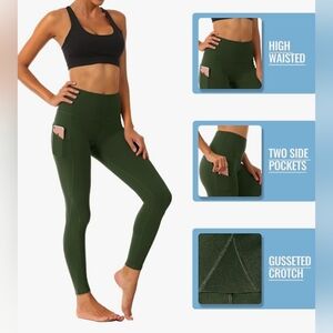 Olive High waisted pockets leggings tummy control butt lifting athletic yoga gym